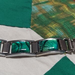 Silver Bracelet with Green Stone Inlays